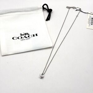 Coach Necklace 14k Silver Tone Monogram Logo Heart NEW